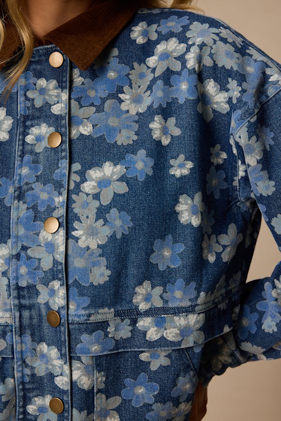 Cohen Medium Wash Floral Denim Jacket - thumbnail 4