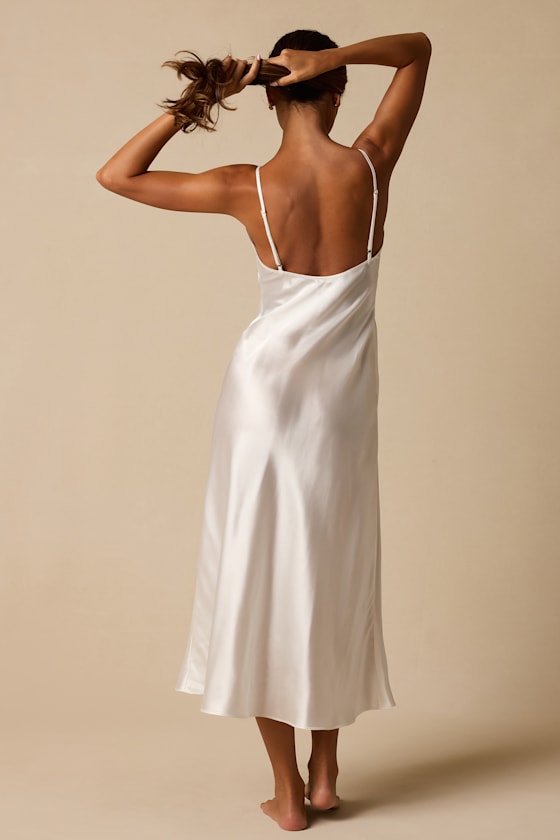 Novalee Ivory Satin Lace Lingerie Slip - thumbnail 3