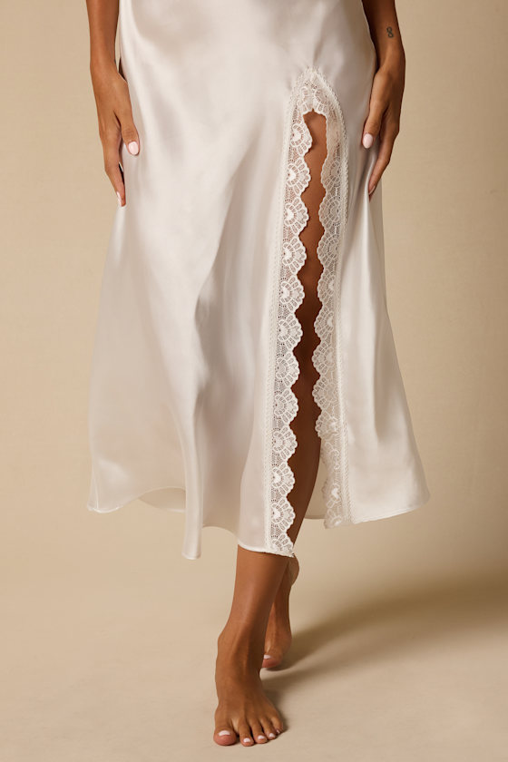 Novalee Ivory Satin Lace Lingerie Slip - thumbnail 5