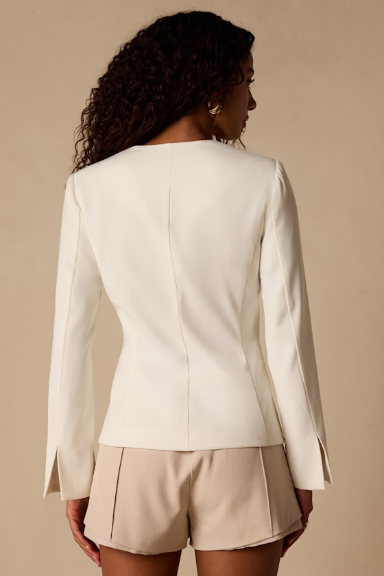 Myanna Ivory Long Sleeve Blazer Top - thumbnail 3