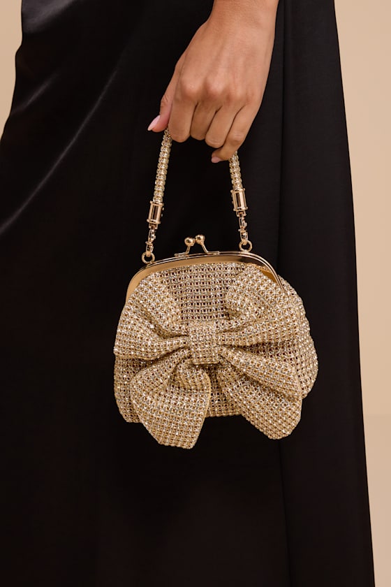 Saveria Gold Rhinestone Bow Clutch