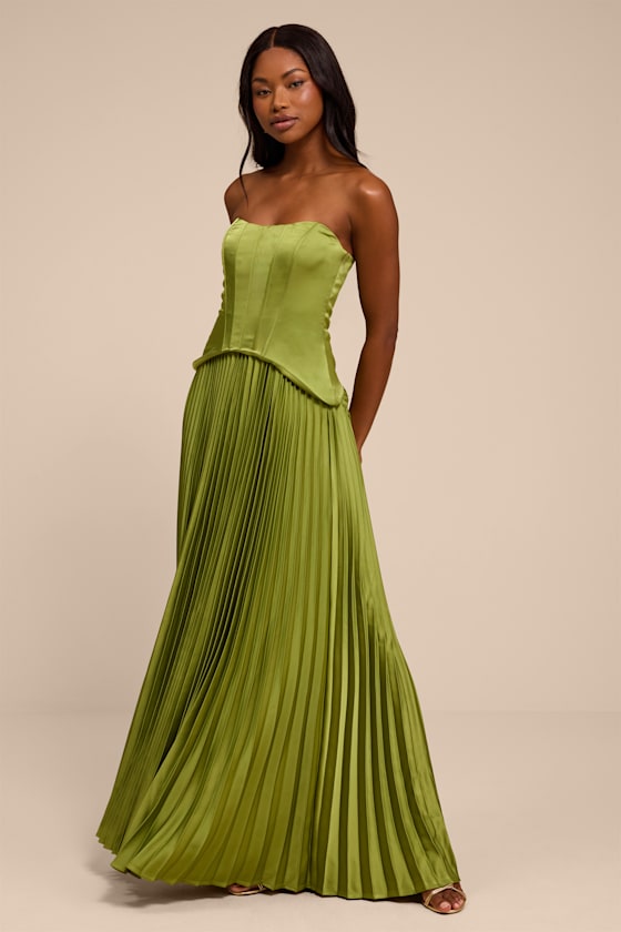 Makani Lime Green Satin Bustier Maxi Dress