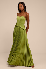 Makani Lime Green Satin Bustier Maxi Dress 1