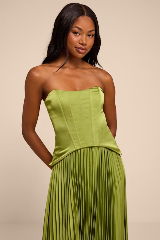 Makani Lime Green Satin Bustier Maxi Dress 2