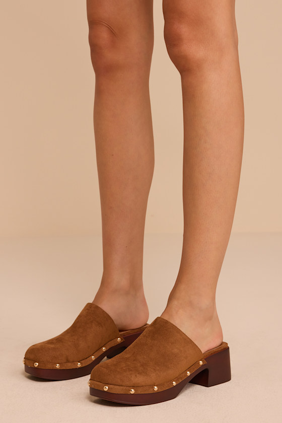 Madden Girl Chipper Cognac Suede Platform Clogs