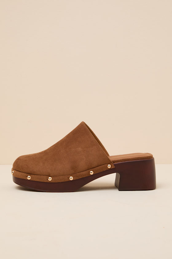 Chipper Cognac Suede Platform Clogs - thumbnail 2