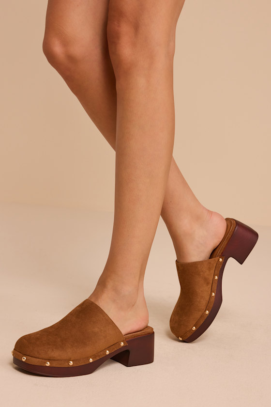 Chipper Cognac Suede Platform Clogs - thumbnail 3