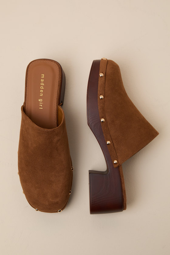 Chipper Cognac Suede Platform Clogs - thumbnail 4