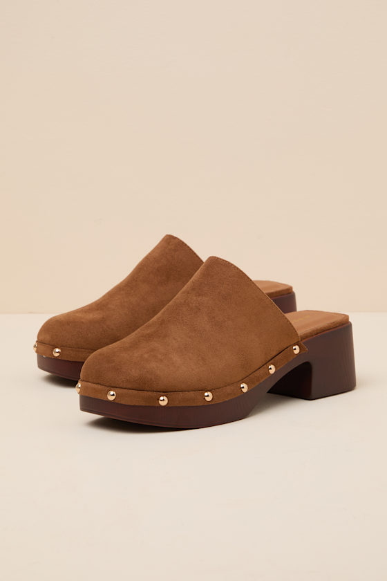 Chipper Cognac Suede Platform Clogs - thumbnail 5