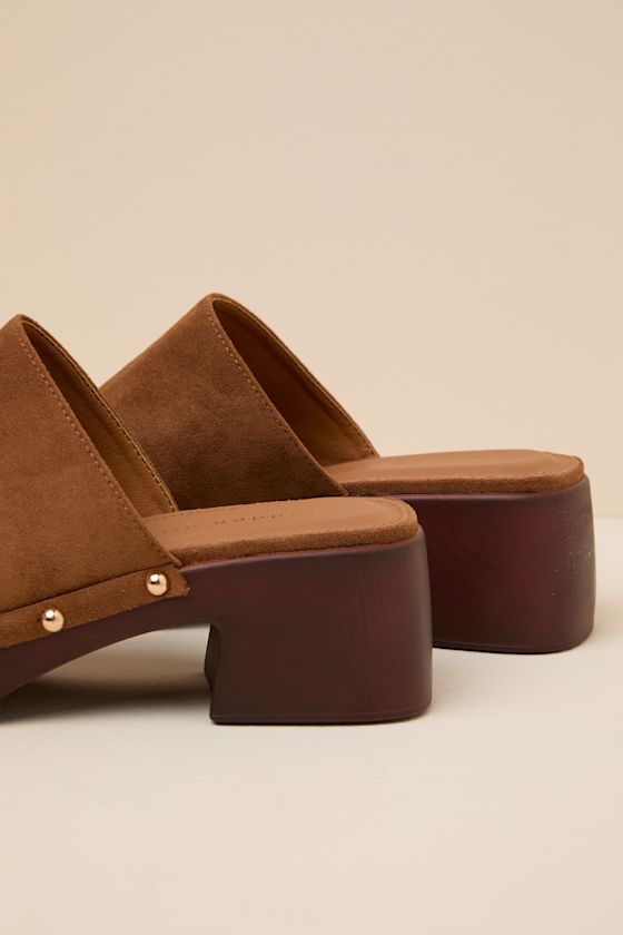 Chipper Cognac Suede Platform Clogs - thumbnail 6
