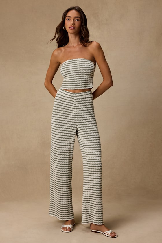 Esmira Ivory and Sage Striped Knit Top - thumbnail 4