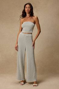 Esmira Ivory and Sage Striped Knit Wide-Leg Pants 1