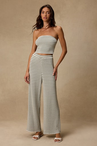 Esmira Ivory and Sage Striped Knit Wide-Leg Pants 1