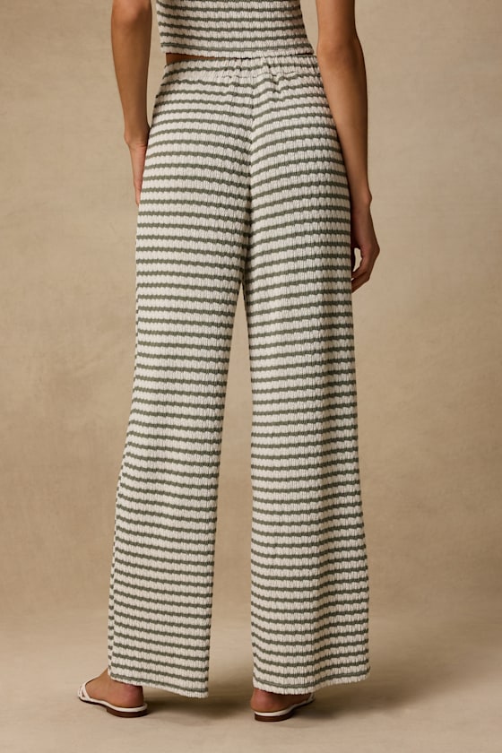 Esmira Ivory and Sage Striped Knit Wide-Leg Pants - thumbnail 3
