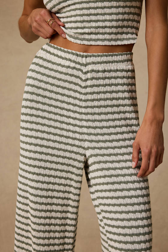 Esmira Ivory and Sage Striped Knit Wide-Leg Pants - thumbnail 4