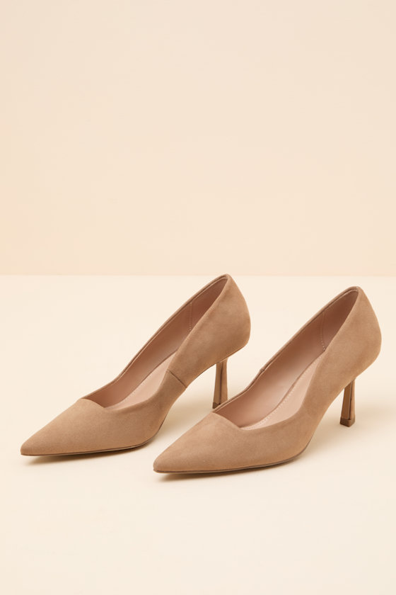 Grovvee Taupe Suede Pointed-Toe Pumps - thumbnail 5