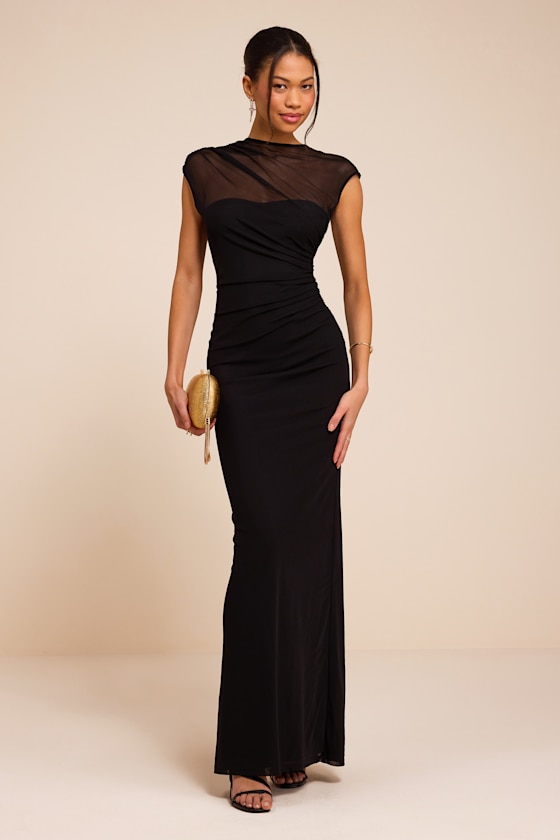 Avalee Black Mesh Cap Sleeve Maxi Dress 1
