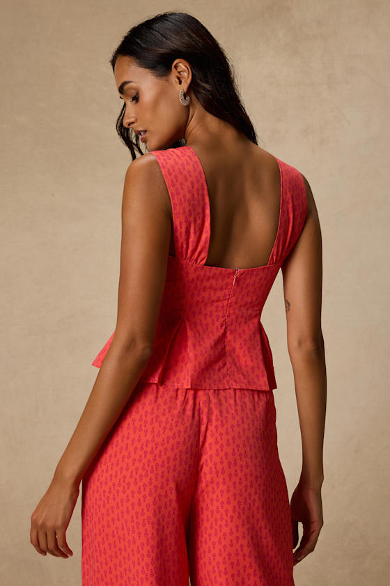 Marion Coral Floral Peplum Top - thumbnail 5