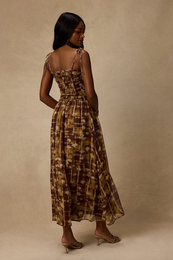 Rhodora Brown Multi Abstract Smocked Midi Dress - thumbnail 3