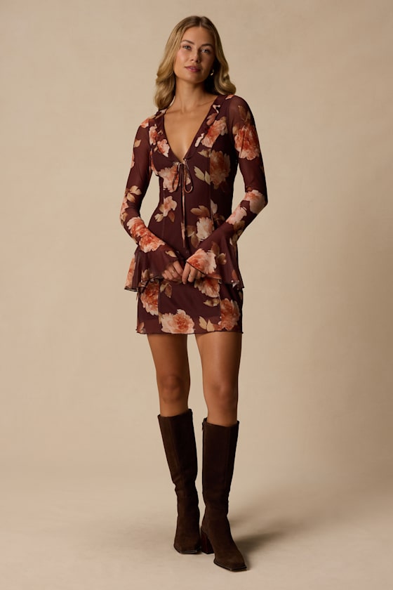 Hayden Brown Multi Floral Mesh Mini Dress - thumbnail 4