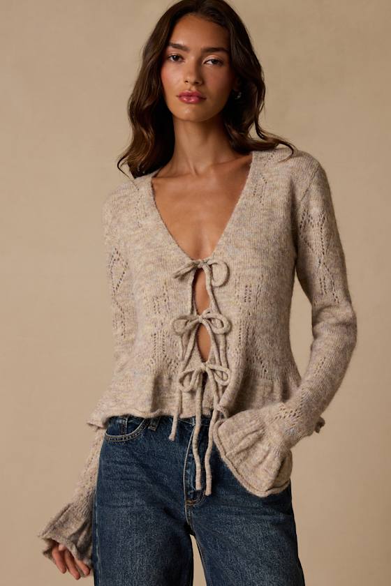 Phaedra Heather Taupe Tie-Front Cardigan 2