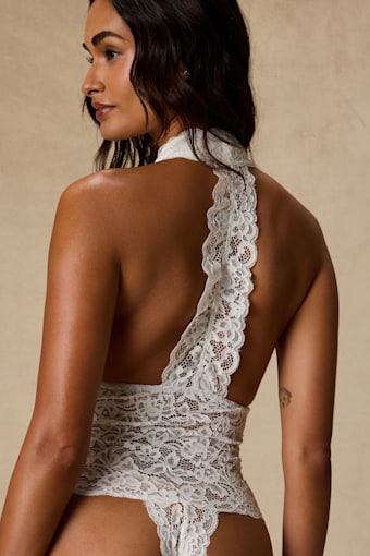 Lara Ivory Sheer Lace Halter Bodysuit 1