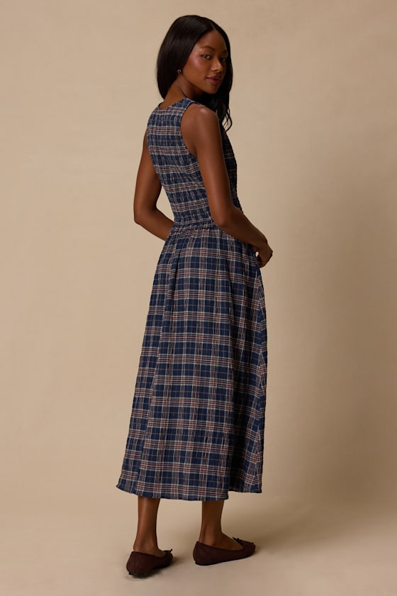 Rutherford Navy Blue Plaid Midi Dress - thumbnail 3