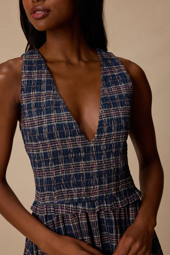 Rutherford Navy Blue Plaid Midi Dress - thumbnail 5