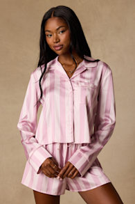 Patsy Pink Striped Satin Two-Piece Pajama Set 1