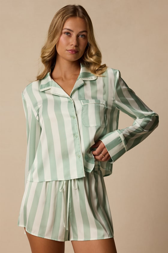 Patsy Mint Striped Satin Two-Piece Pajama Set 1