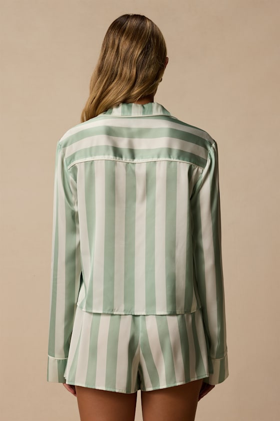 Patsy Mint Striped Satin Two-Piece Pajama Set - thumbnail 4