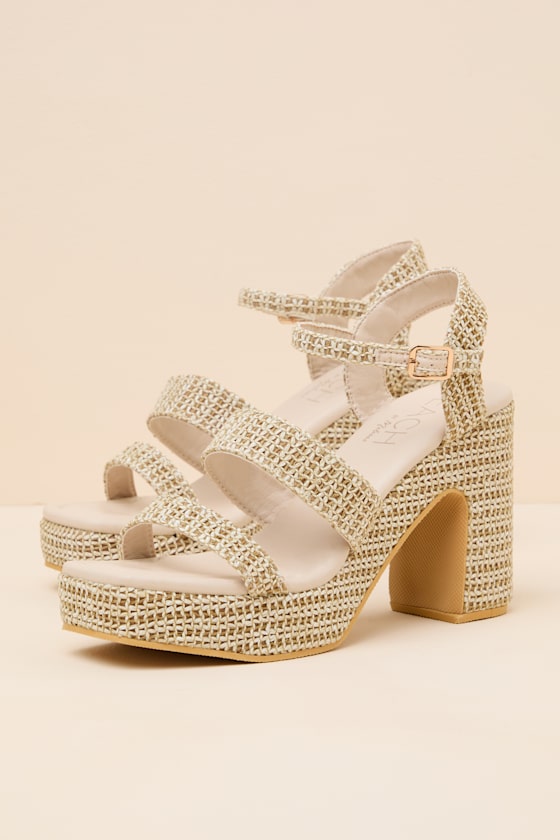 Alessia Beige Raffia Platform High Heel Sandals - thumbnail 5