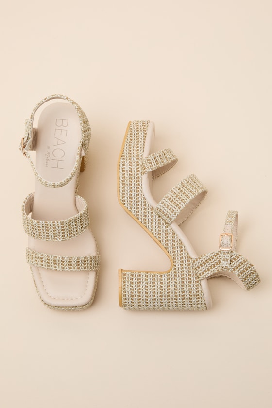 Alessia Beige Raffia Platform High Heel Sandals - thumbnail 6