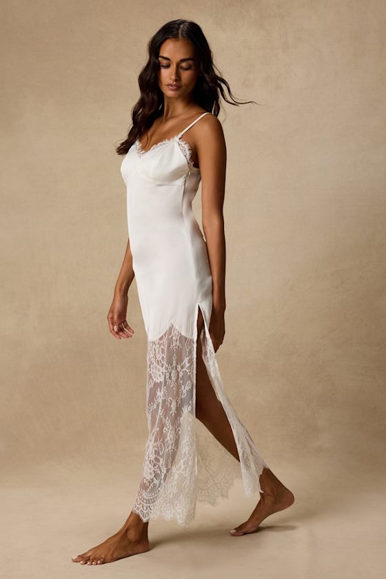 Jesse Ivory Satin Lace Maxi Lingerie Slip - thumbnail 4
