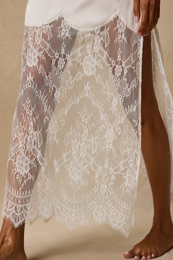Jesse Ivory Satin Lace Maxi Lingerie Slip - thumbnail 5