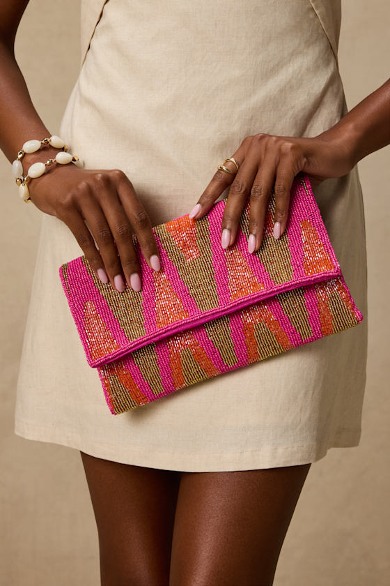 Maida Pink Multi Beaded Crossbody Clutch
