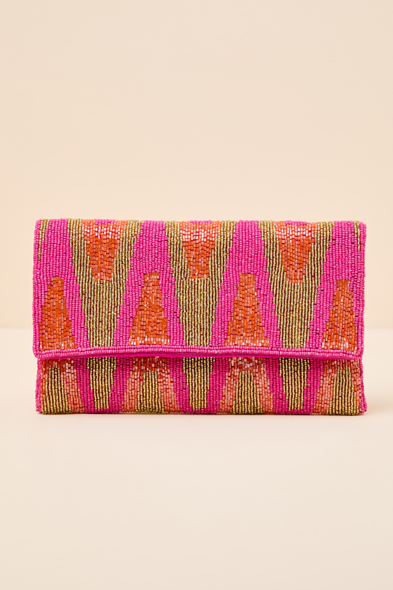 Maida Pink Multi Beaded Crossbody Clutch