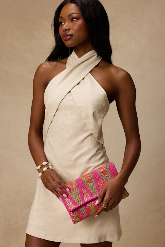 Maida Pink Multi Beaded Crossbody Clutch - thumbnail 4