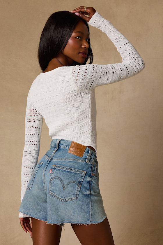 Sarai Ivory Crochet Knit Cutout Bodysuit - thumbnail 4