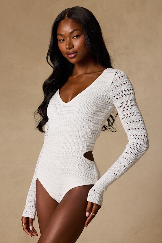 Sarai Ivory Crochet Knit Cutout Bodysuit 5