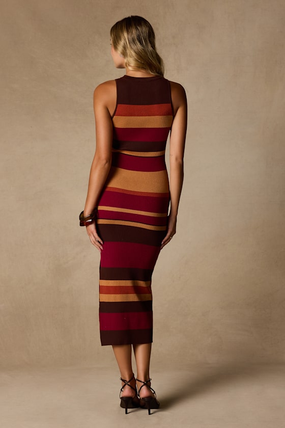 Jalene Brown Multi Striped Ribbed Knit Midi Dress - thumbnail 3