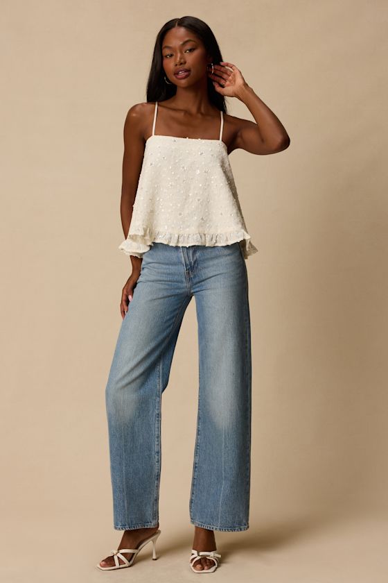 Junya Ivory Sequin Bow Cami Top - thumbnail 3