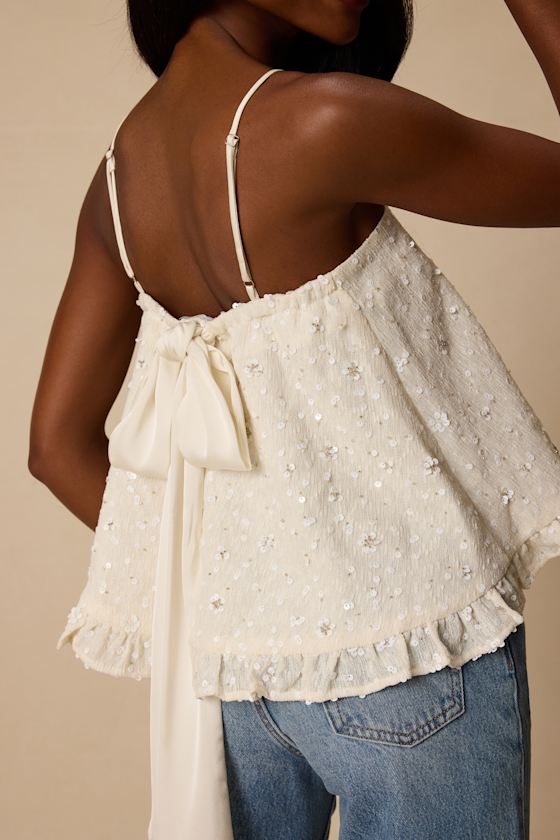 Junya Ivory Sequin Bow Cami Top - thumbnail 4