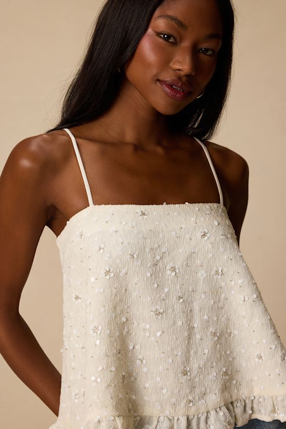Junya Ivory Sequin Bow Cami Top - thumbnail 5