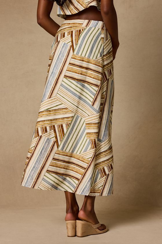 Kimaya Cream Multi Striped Midi Skirt - thumbnail 3