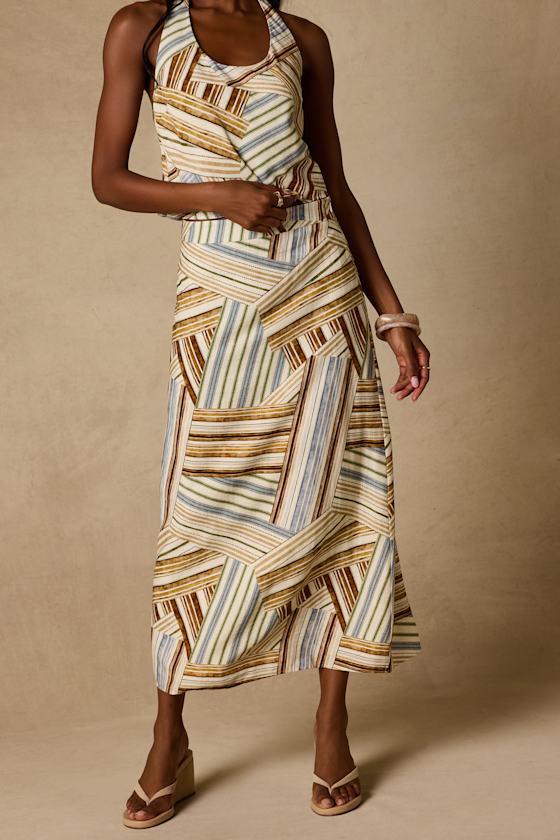 Kimaya Cream Multi Striped Midi Skirt - thumbnail 4