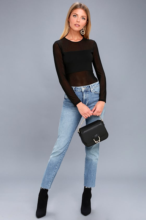 Move Over Black Long Sleeve Mesh Bodysuit 1