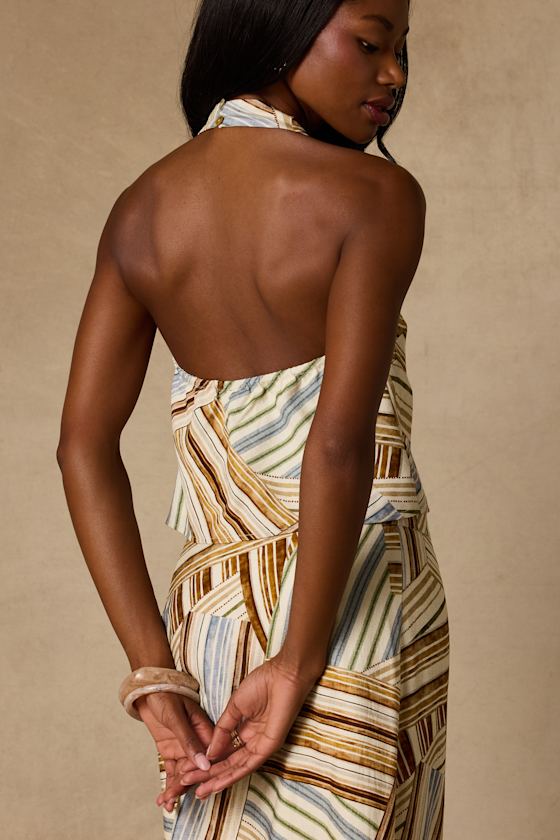 Kimaya Cream Multi Striped Halter Top - thumbnail 3