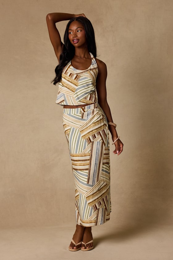Kimaya Cream Multi Striped Halter Top - thumbnail 4