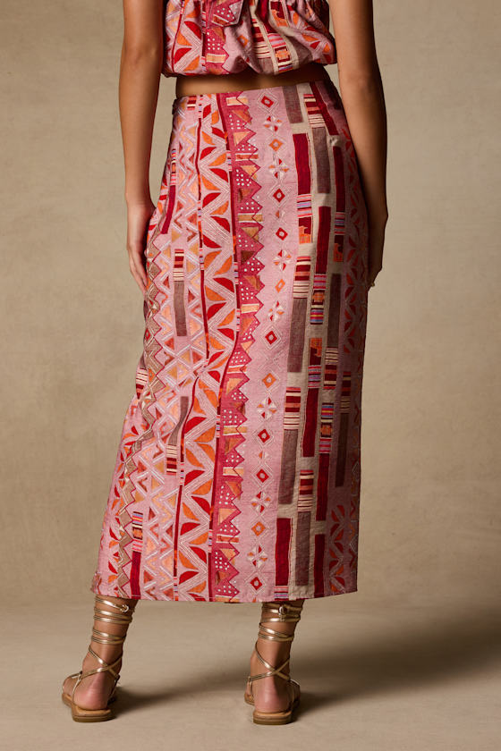 Lindley Pink Multi Boho Print Midi Skirt - thumbnail 3